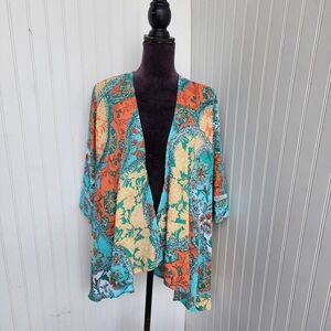 Catherines Open Front Cardigan Open 3/4 Sleeves Floral Colorfull 1X (18/20W)
